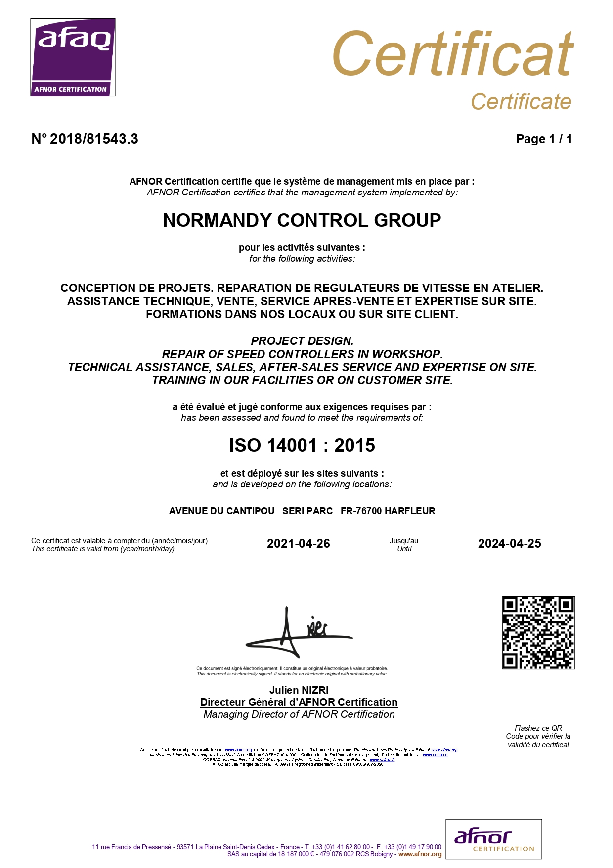 ISO 14001 AFNOR