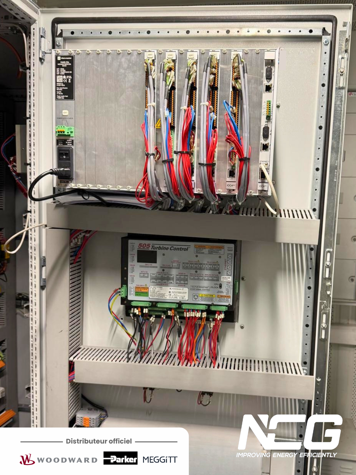 Armoire de contrôle complète avec régulateur Woodward 505 et rack VM600 après modernisation machine tournante GTA